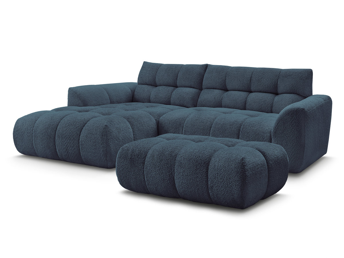 Canapé d'angle fixe JAYA tissu chenille avec pouf