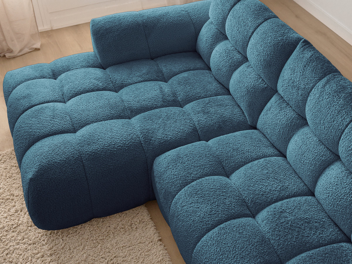 Canapé d'angle fixe JAYA tissu chenille avec pouf