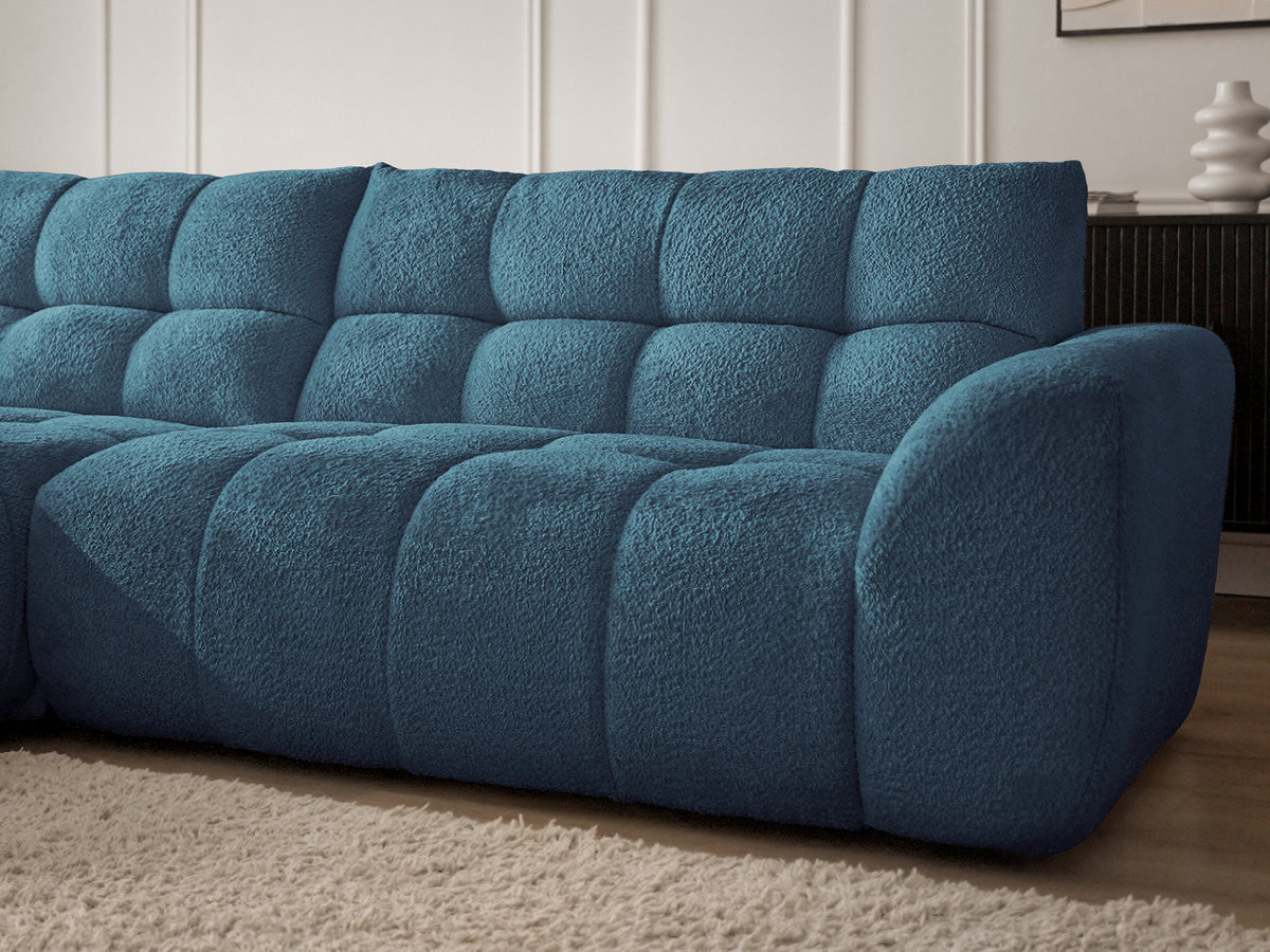 Canapé d'angle fixe JAYA tissu chenille avec pouf