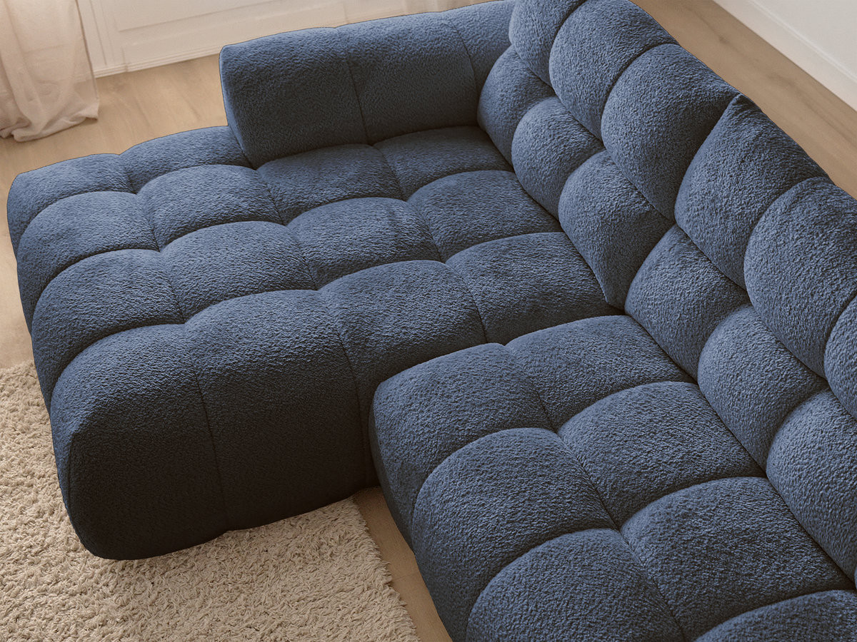 Canapé d'angle fixe JAYA tissu chenille avec pouf