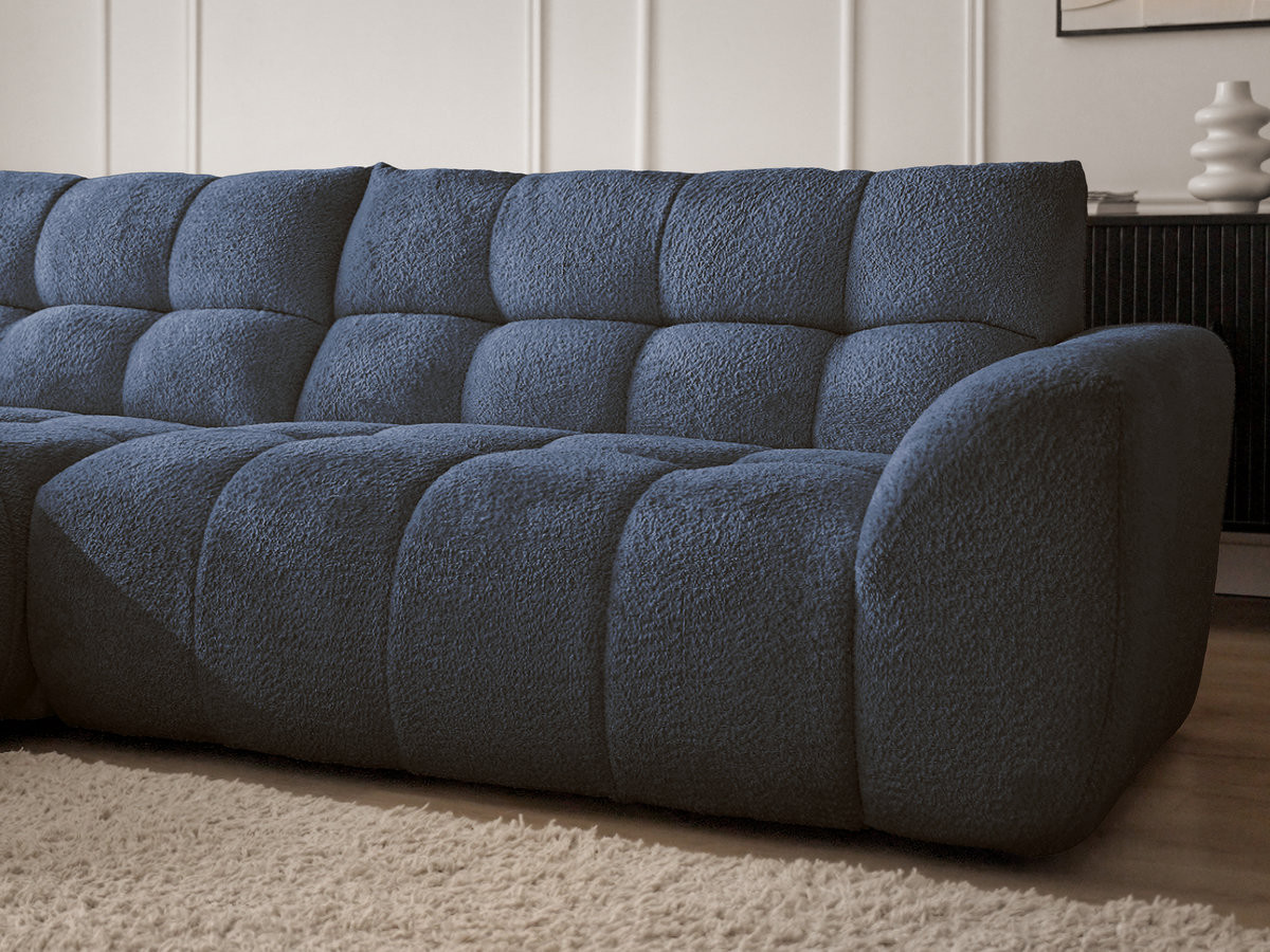 Canapé d'angle fixe JAYA tissu chenille avec pouf