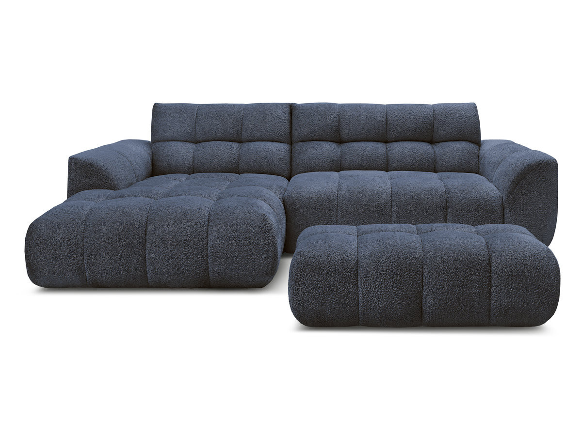 Canapé d'angle fixe JAYA tissu chenille avec pouf