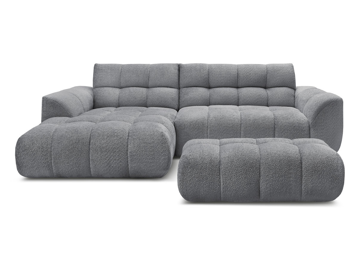 Canapé d'angle fixe JAYA tissu chenille avec pouf