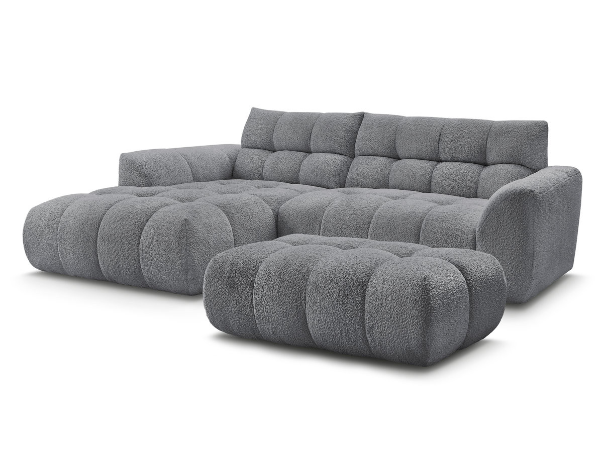 Canapé d'angle fixe JAYA tissu chenille avec pouf