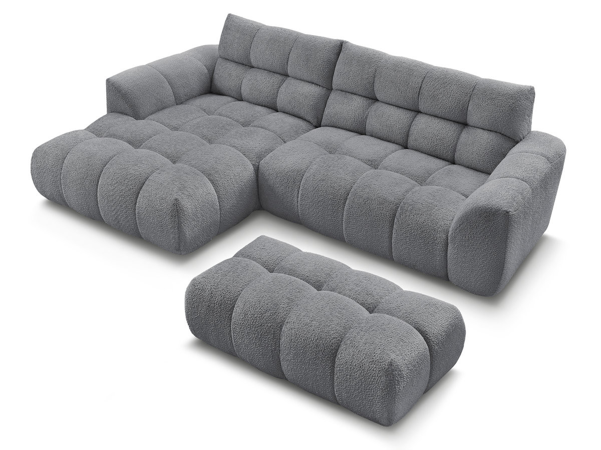 Canapé d'angle fixe JAYA tissu chenille avec pouf