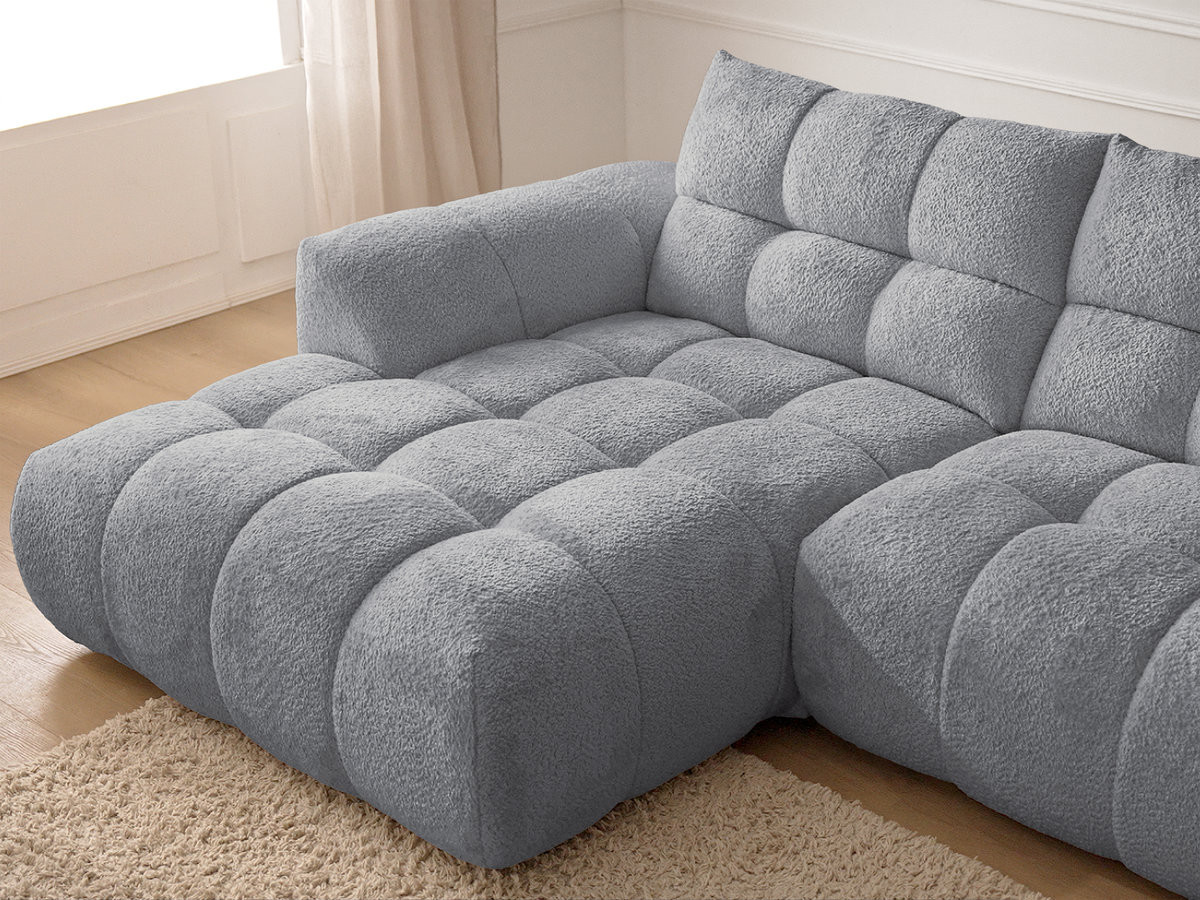 Canapé d'angle fixe JAYA tissu chenille avec pouf