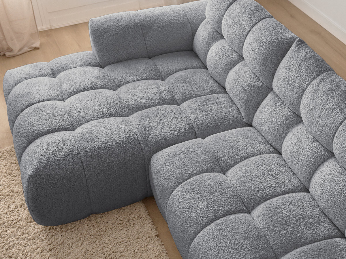 Canapé d'angle fixe JAYA tissu chenille avec pouf