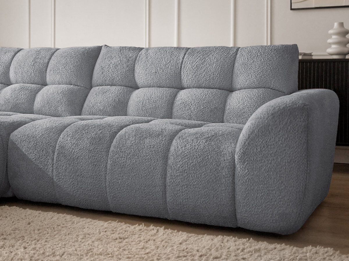 Canapé d'angle fixe JAYA tissu chenille avec pouf