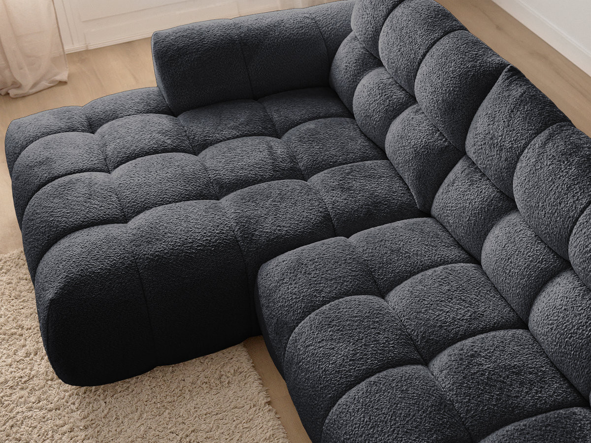 Canapé d'angle fixe JAYA tissu chenille avec pouf