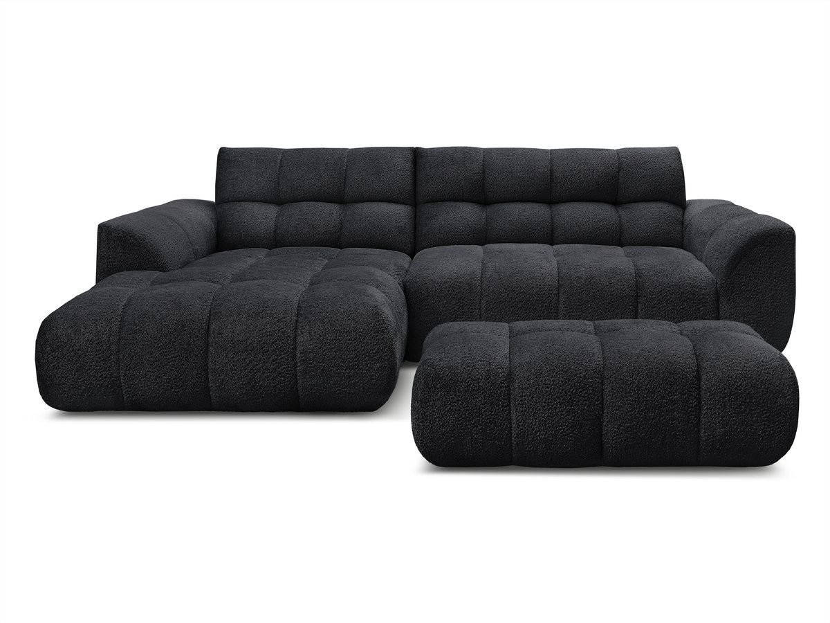 Canapé d'angle fixe JAYA tissu chenille avec pouf