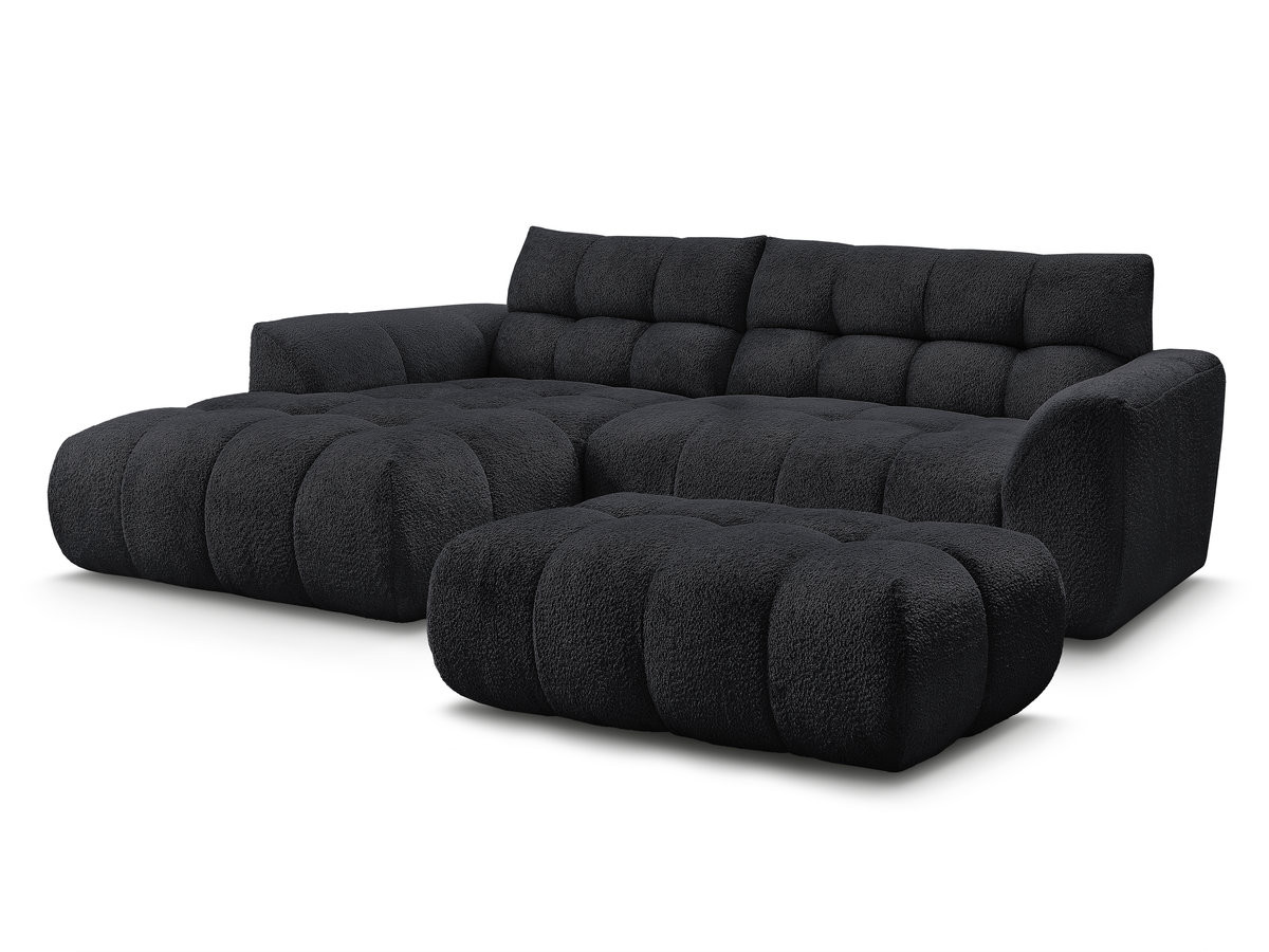 canapé d'angle fixe jaya tissu chenille avec pouf gekleurd noir