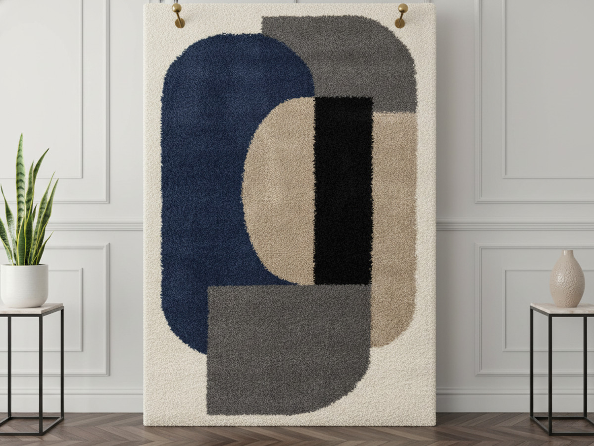 Tapis shaggy EZIO motif abstrait gris