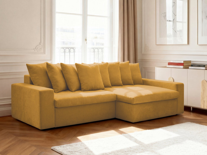 Canapé d'angle fixe ENORE tissu lisse