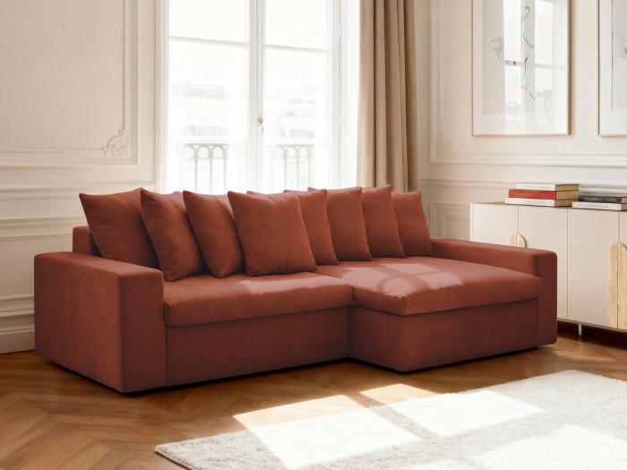 Canapé d'angle fixe ENORE tissu lisse