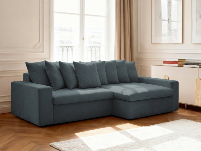 Canapé d'angle fixe ENORE tissu lisse