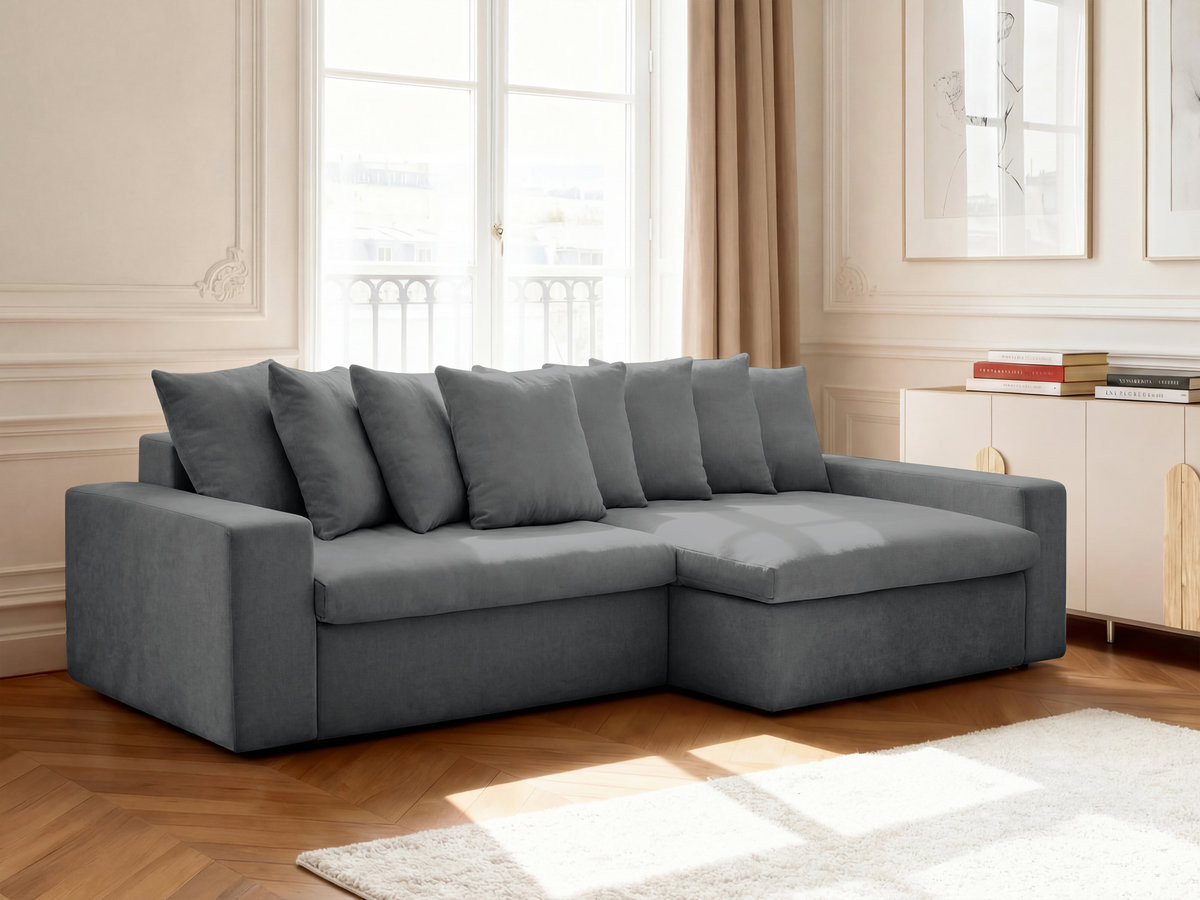 Canapé d'angle ENORE lisse gris foncé