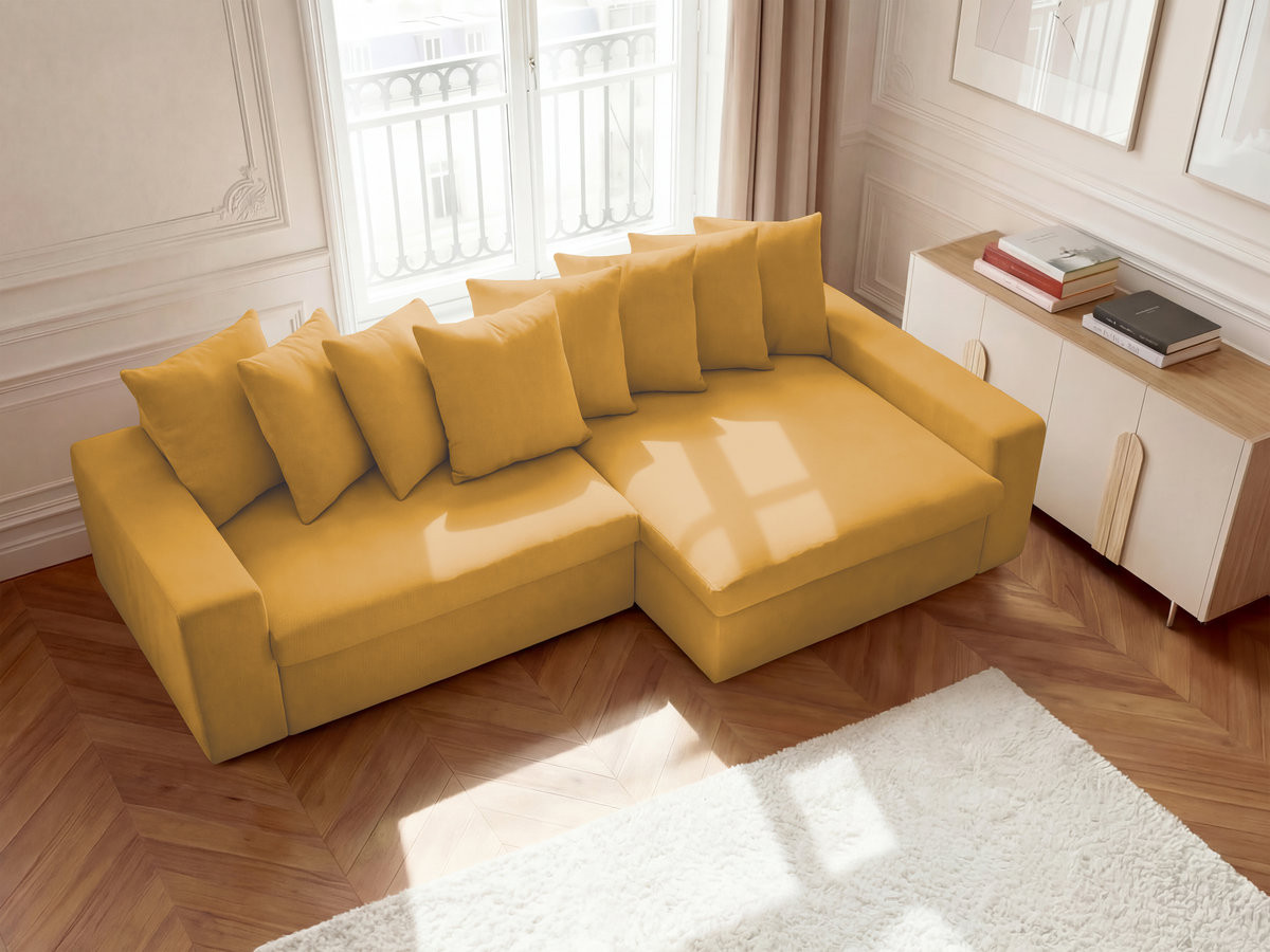Canapé d'angle fixe ENORE tissu lisse