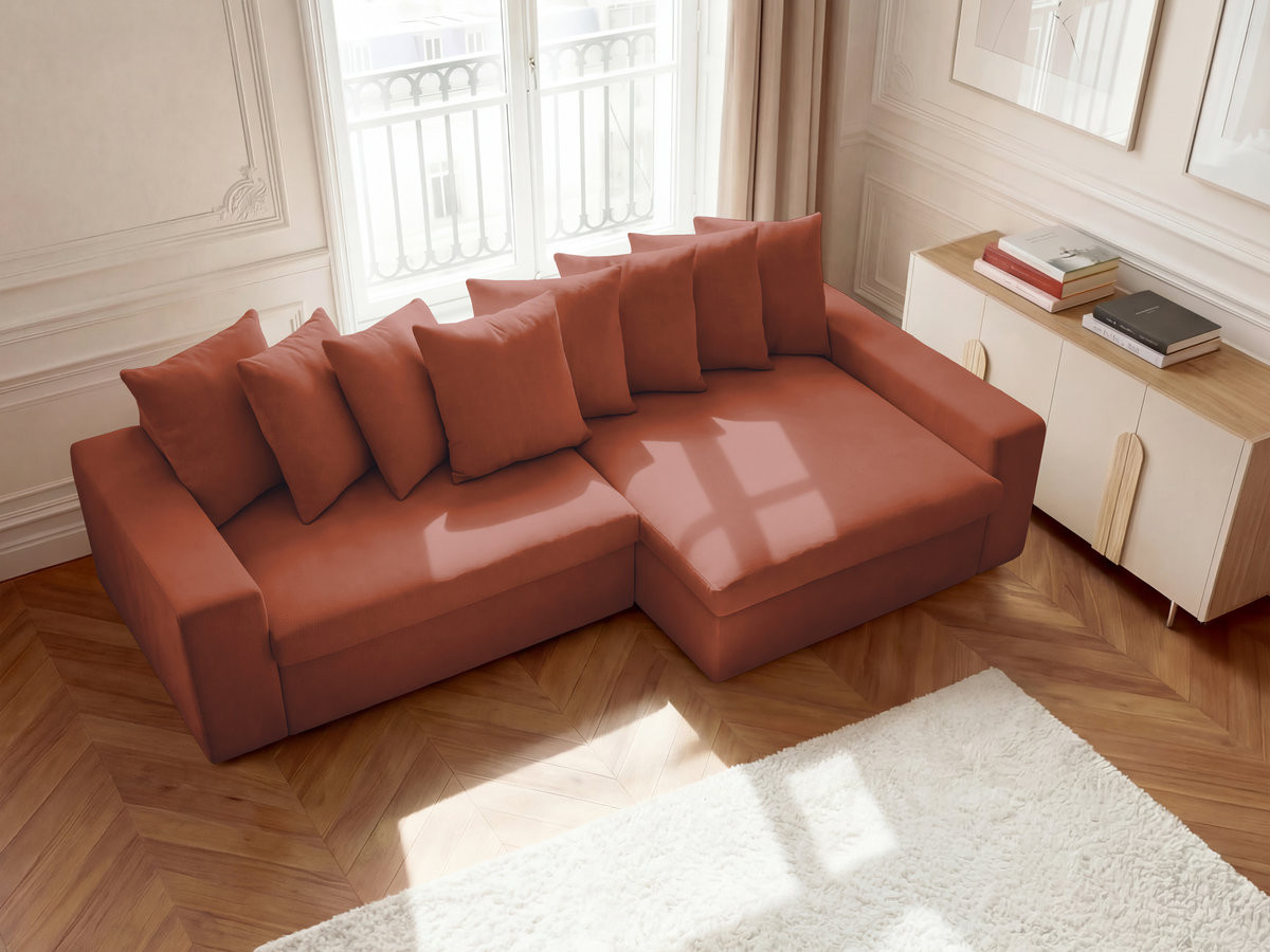 Canapé d'angle fixe ENORE tissu lisse