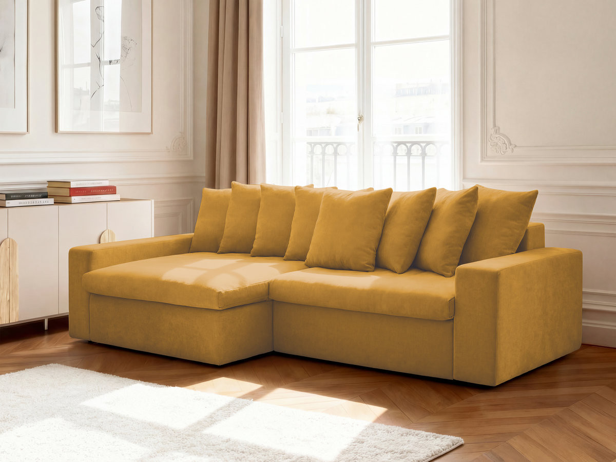 Canapé d'angle fixe ENORE tissu lisse