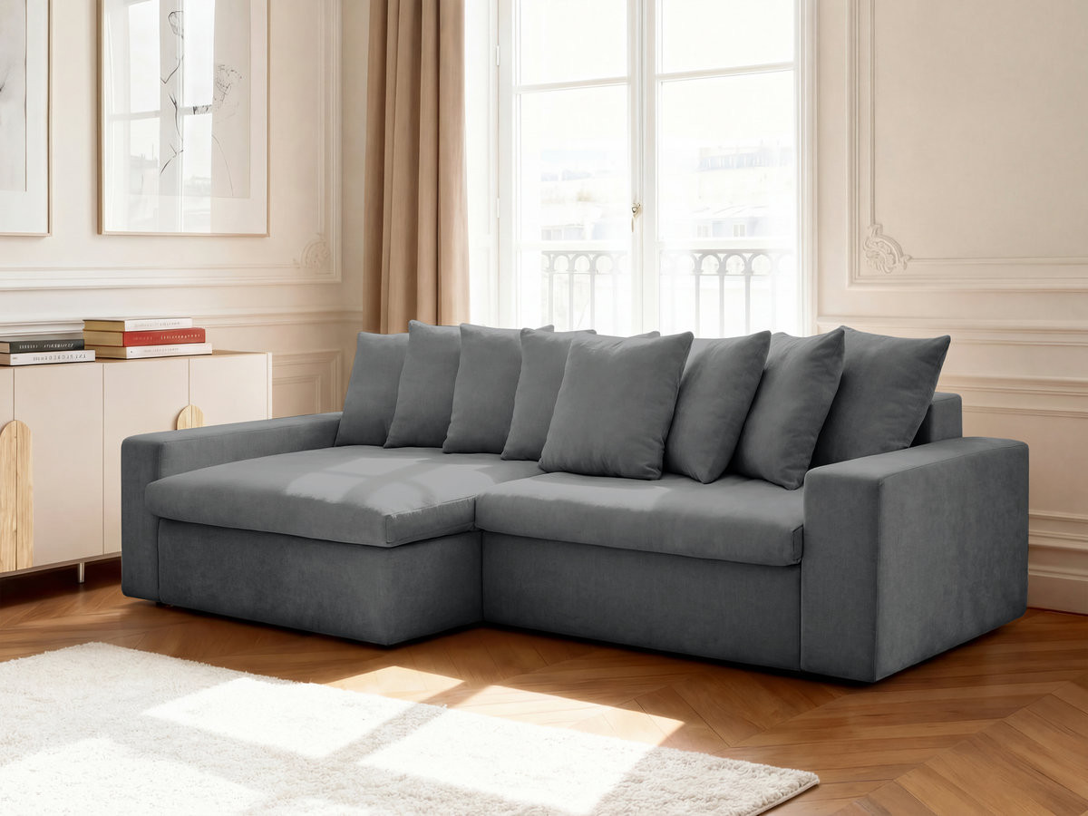 Canapé d'angle fixe ENORE tissu lisse