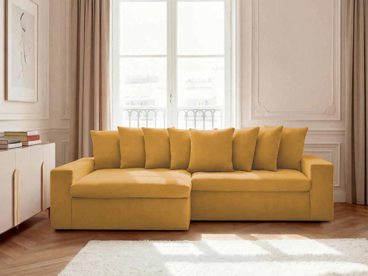 Canapé d'angle fixe ENORE tissu lisse