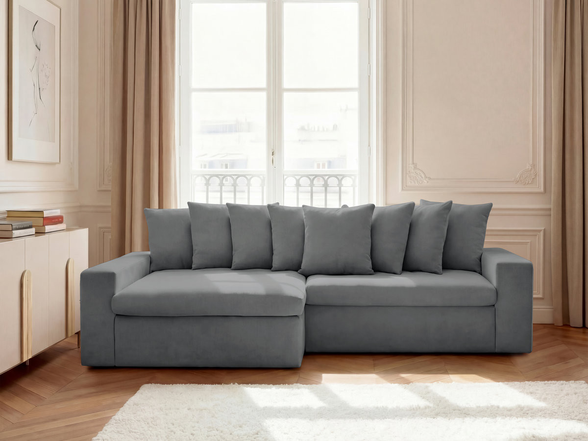 Canapé d'angle fixe ENORE tissu lisse