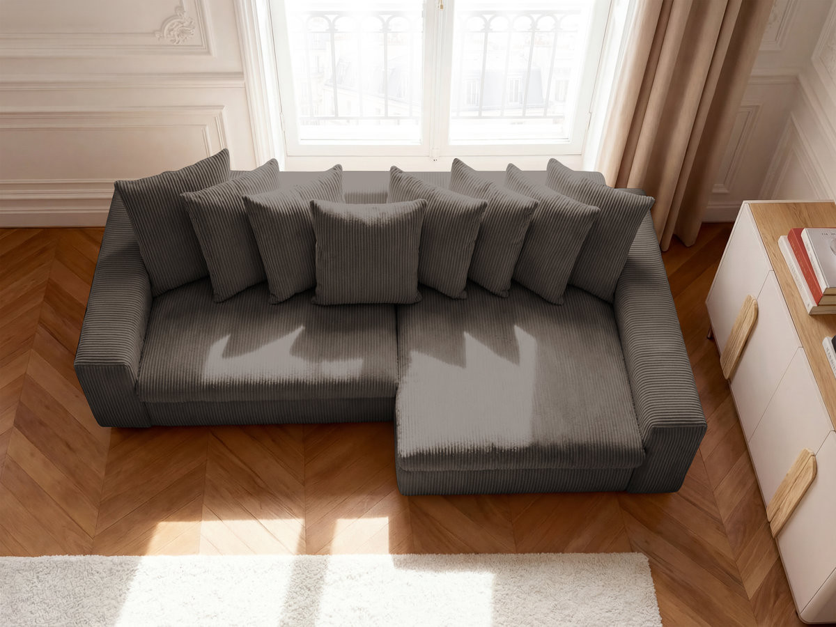 Canapé d'angle ENORE velours côtelé taupe — vue 5