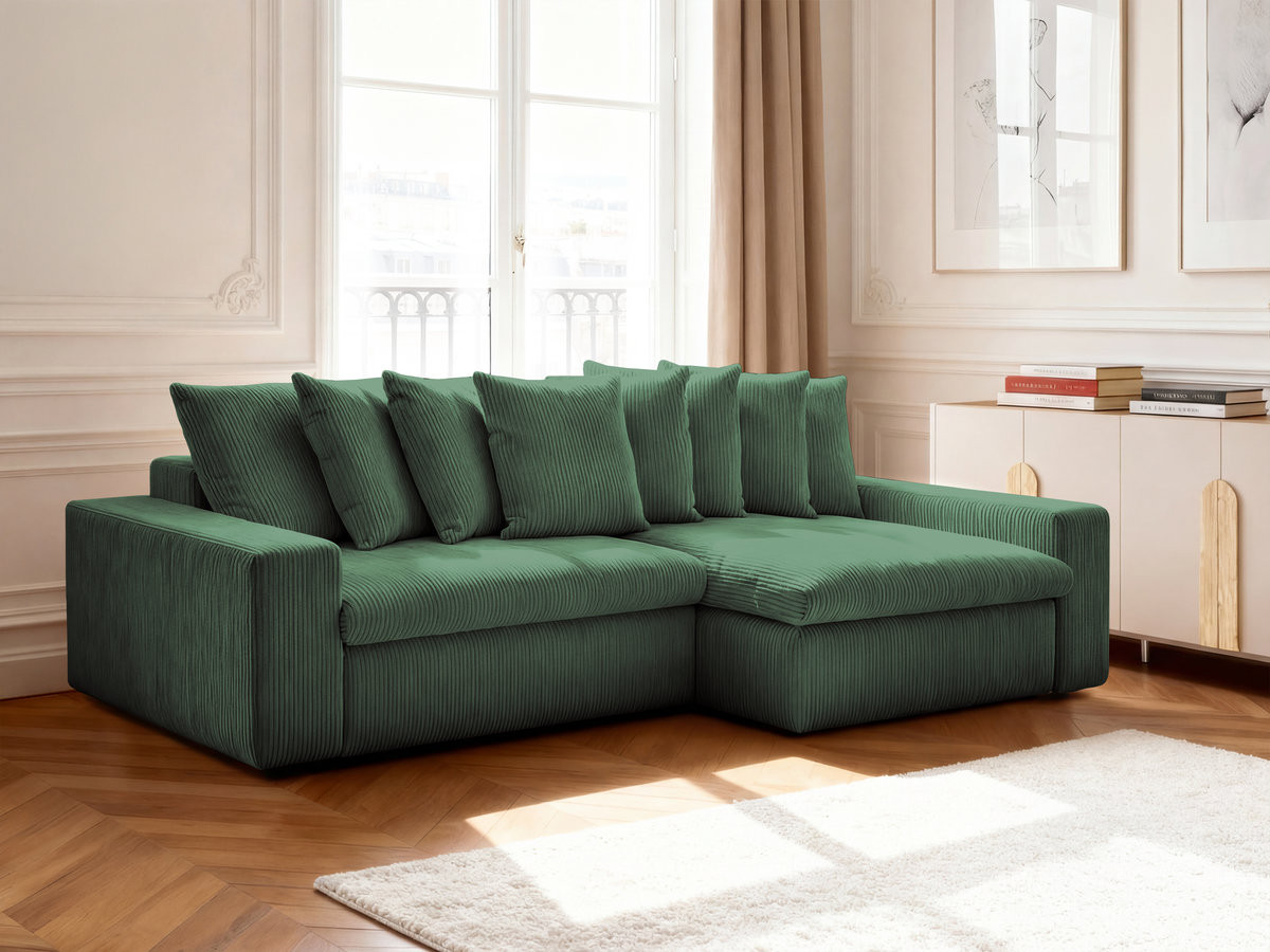 Canapé d'angle ENORE velours côtelé vert foncé