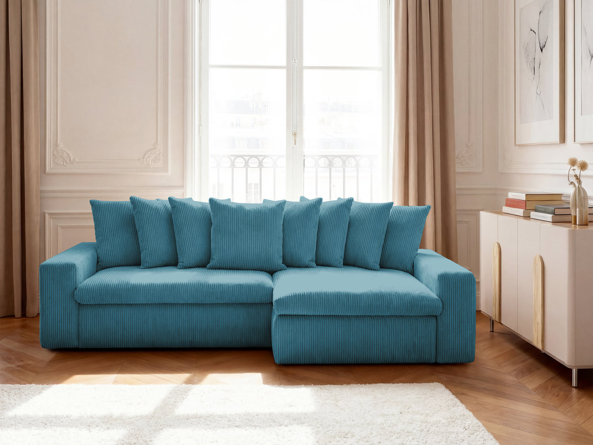 Canapé d'angle ENORE velours côtelé bleu clair — vue 4