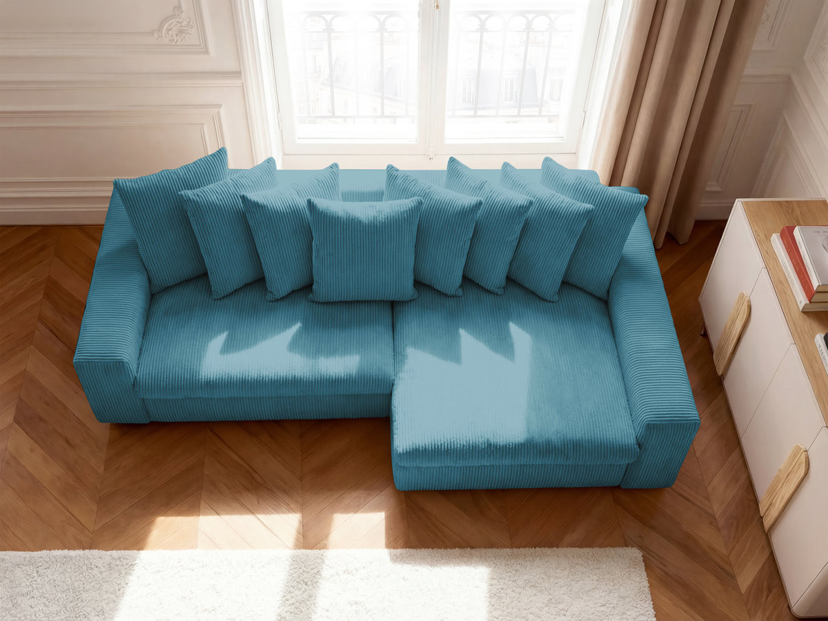 Canapé d'angle ENORE velours côtelé bleu clair — vue 6