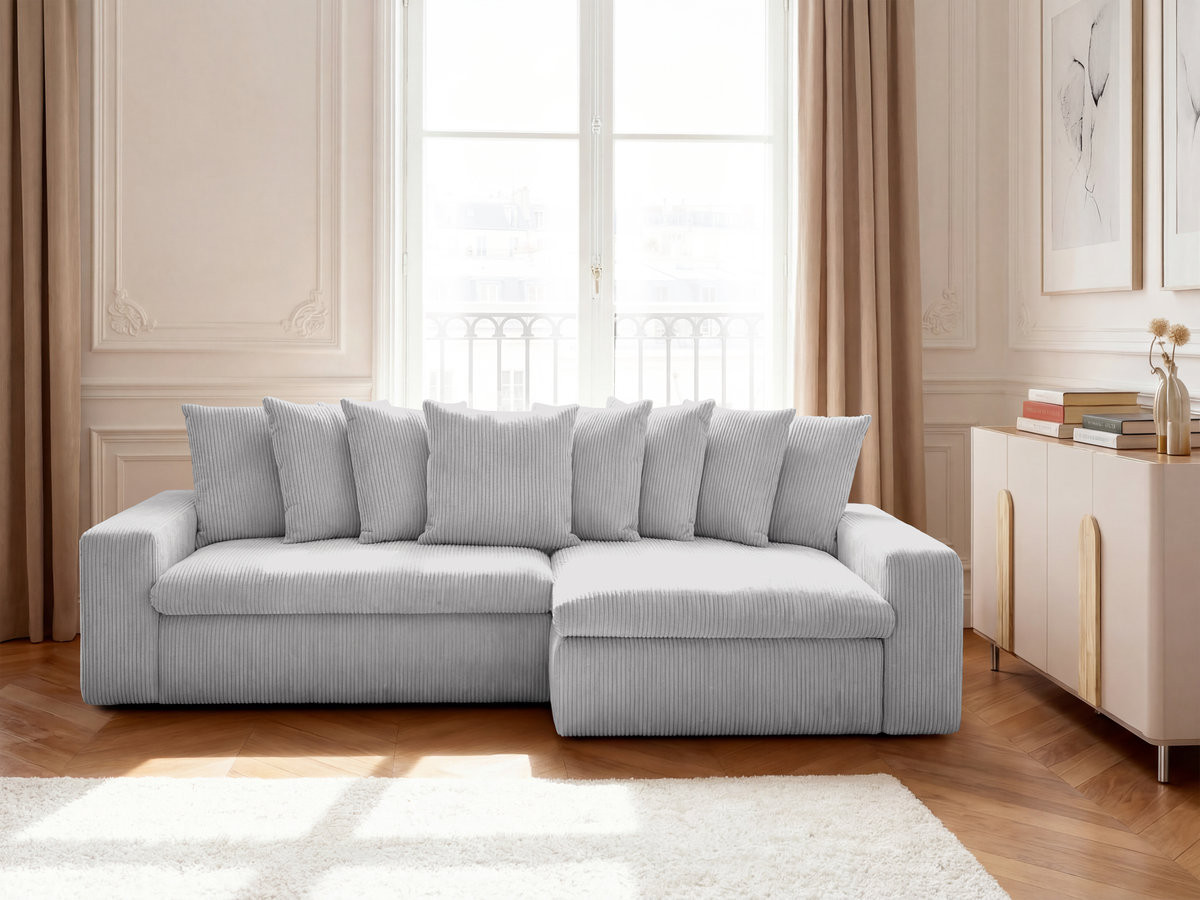 Canapé d'angle ENORE velours côtelé gris clair — vue 4