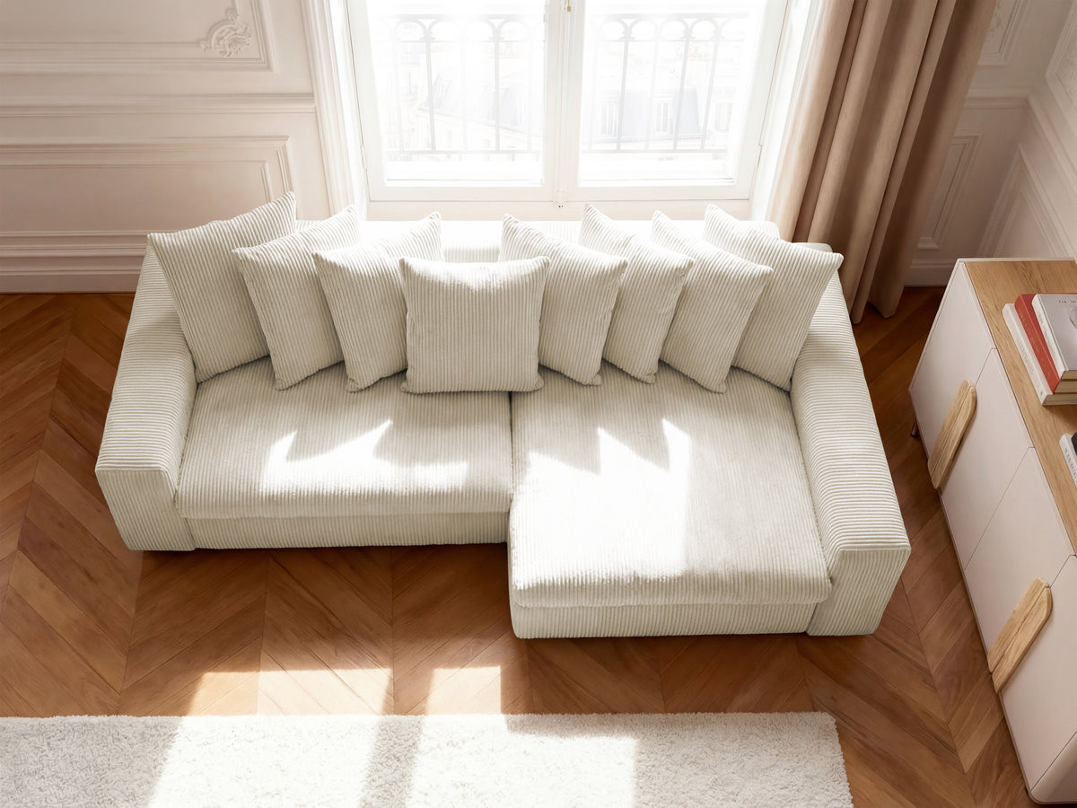 Canapé d'angle ENORE velours côtelé beige — vue 6