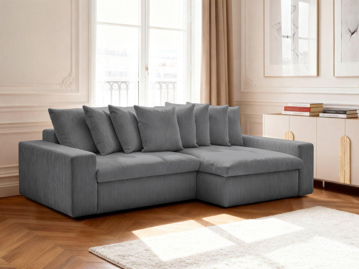 Canapé d'angle ENORE velours côtelé gris foncé