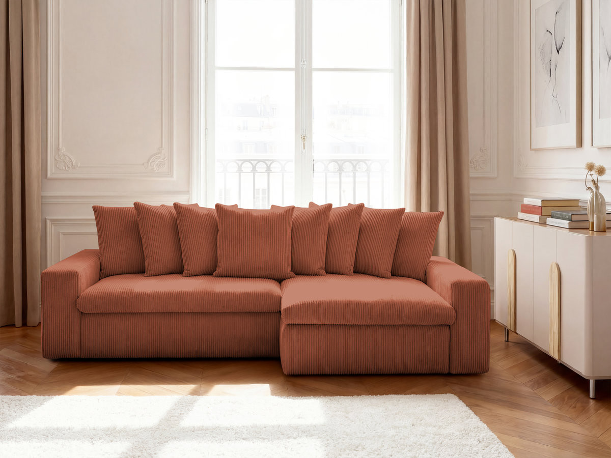 Canapé d'angle ENORE velours côtelé orange — vue 4