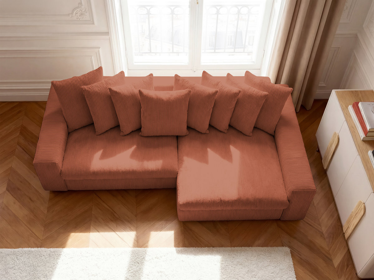 Canapé d'angle ENORE velours côtelé orange — vue 6