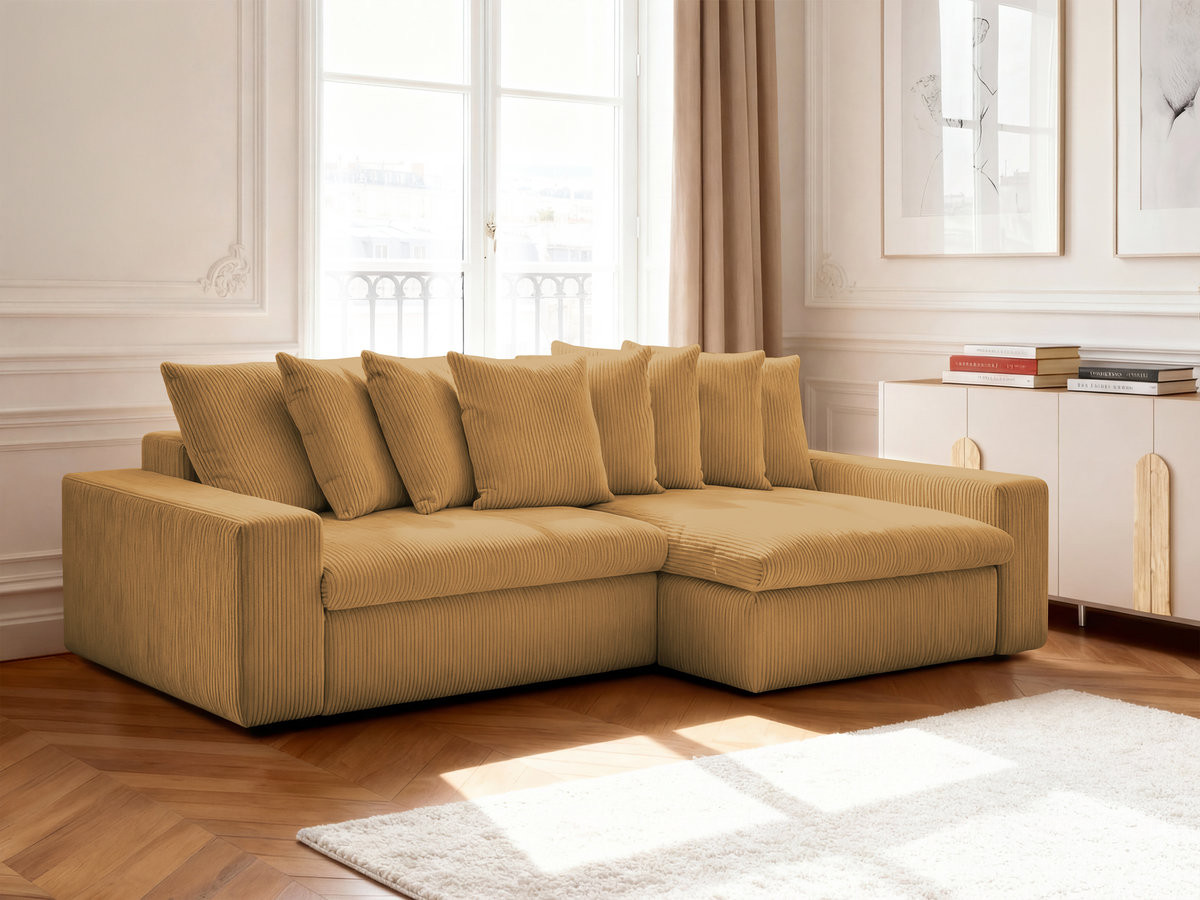 Canapé d'angle ENORE velours côtelé jaune
