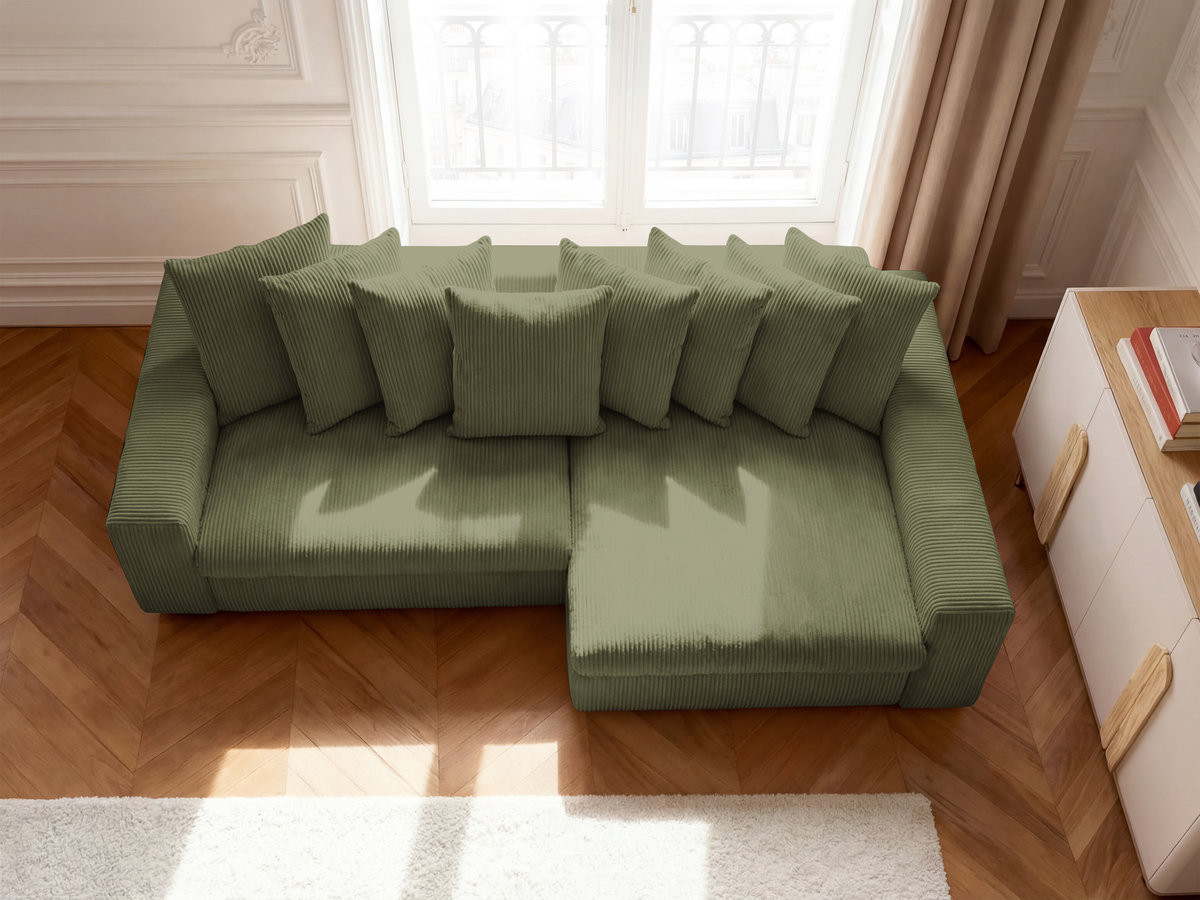 Canapé d'angle ENORE velours côtelé vert clair — vue 6