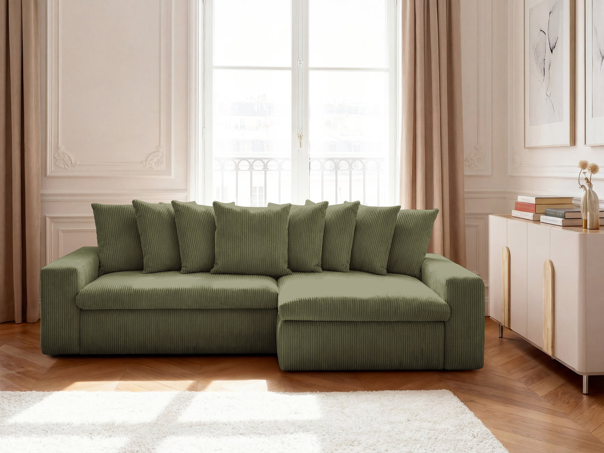 Canapé d'angle ENORE velours côtelé vert clair — vue 4