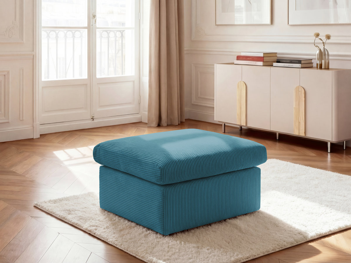 Pouf ENORE velours côtelé bleu clair