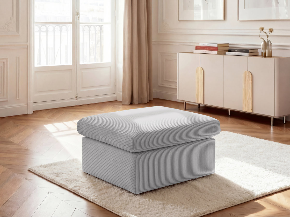 Pouf ENORE velours côtelé gris clair