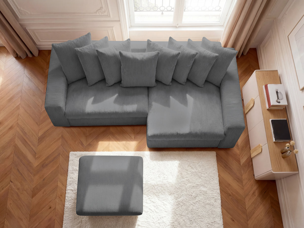 Canapé d'angle fixe ENORE velours côtelé avec pouf