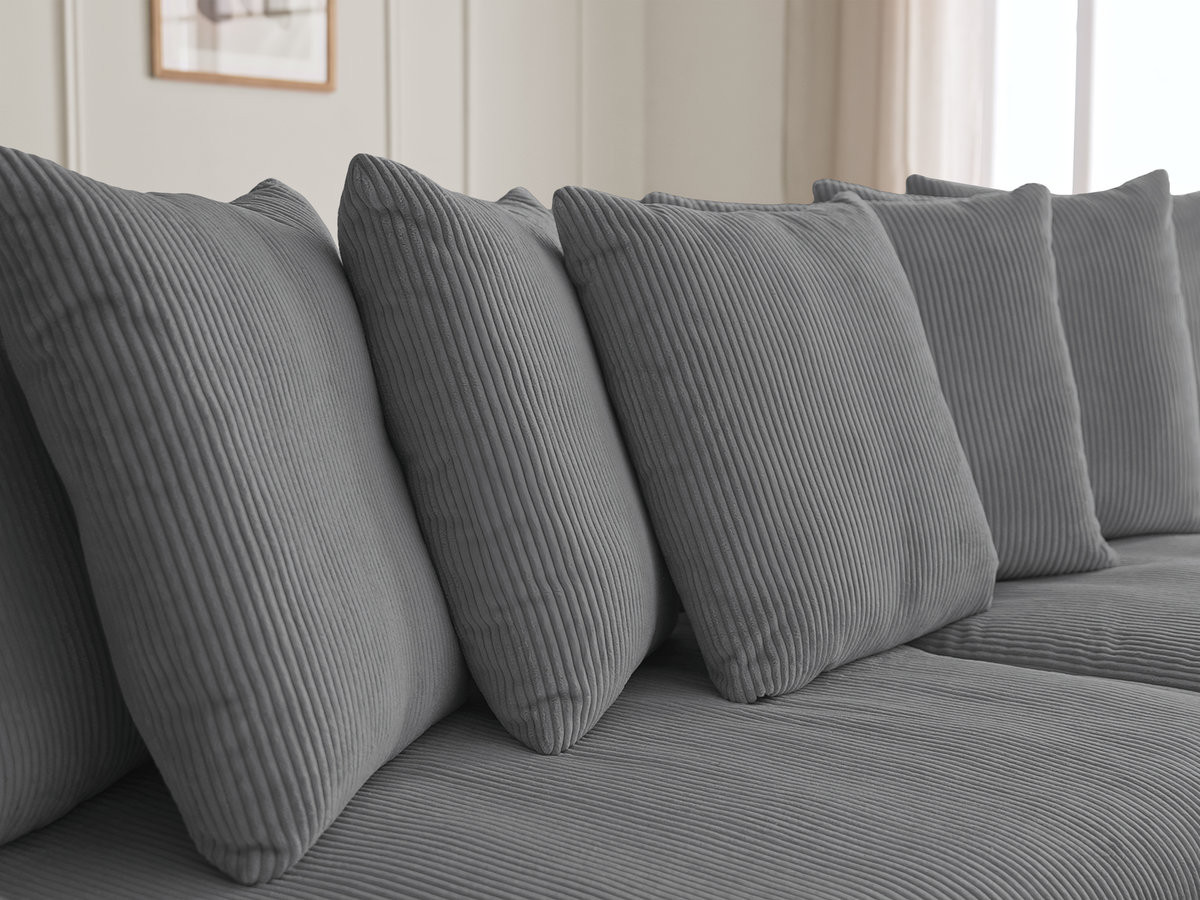 Canapé d'angle fixe ENORE velours côtelé avec pouf