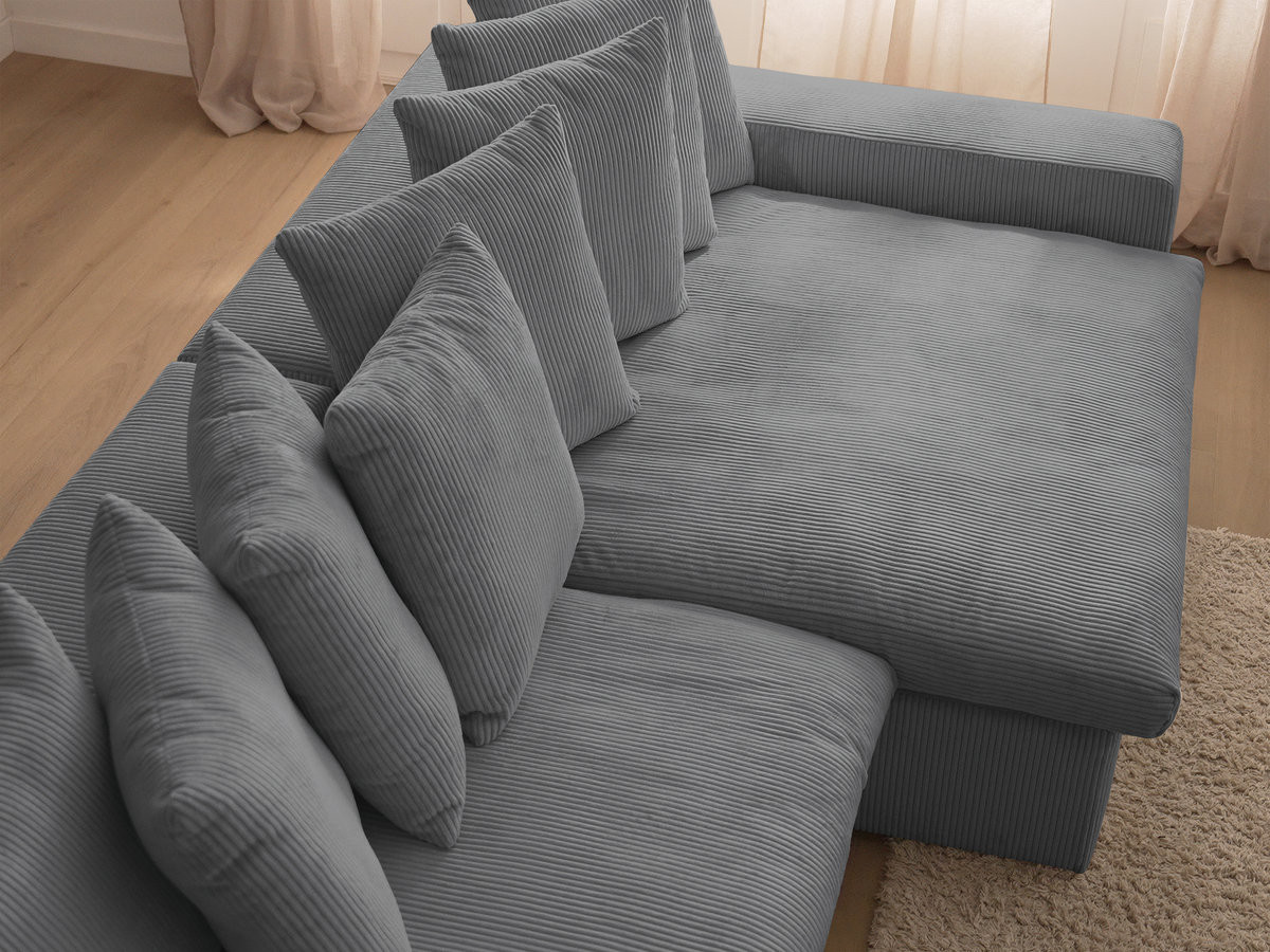 Canapé d'angle fixe ENORE velours côtelé avec pouf