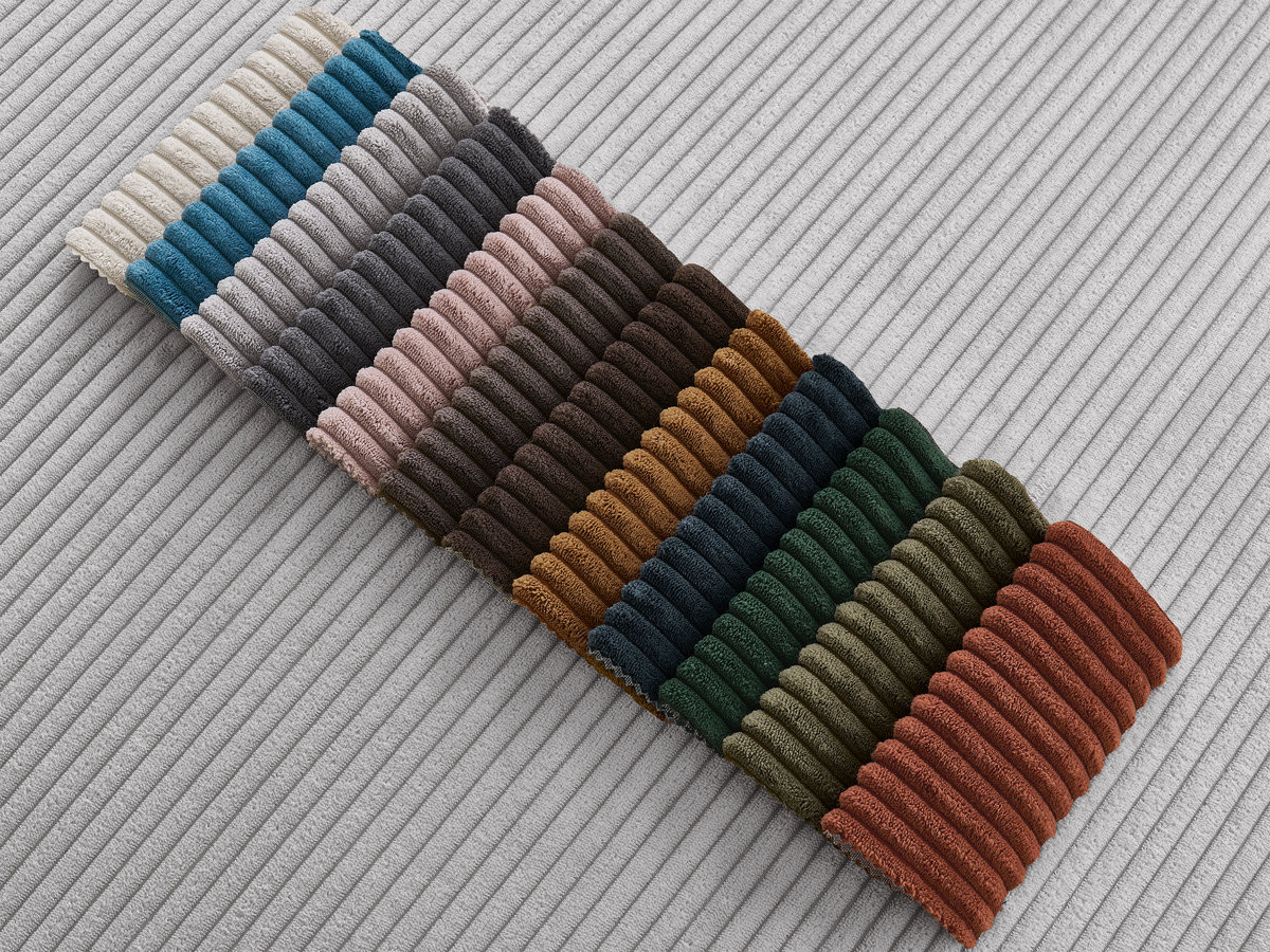 Canapé d'angle ENORE velours côtelé avec pouf gris clair — vue 5