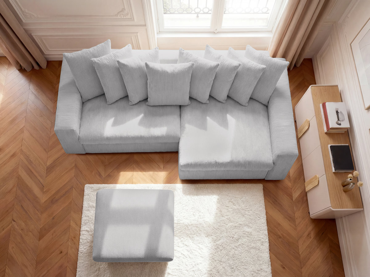 Canapé d'angle fixe ENORE velours côtelé avec pouf