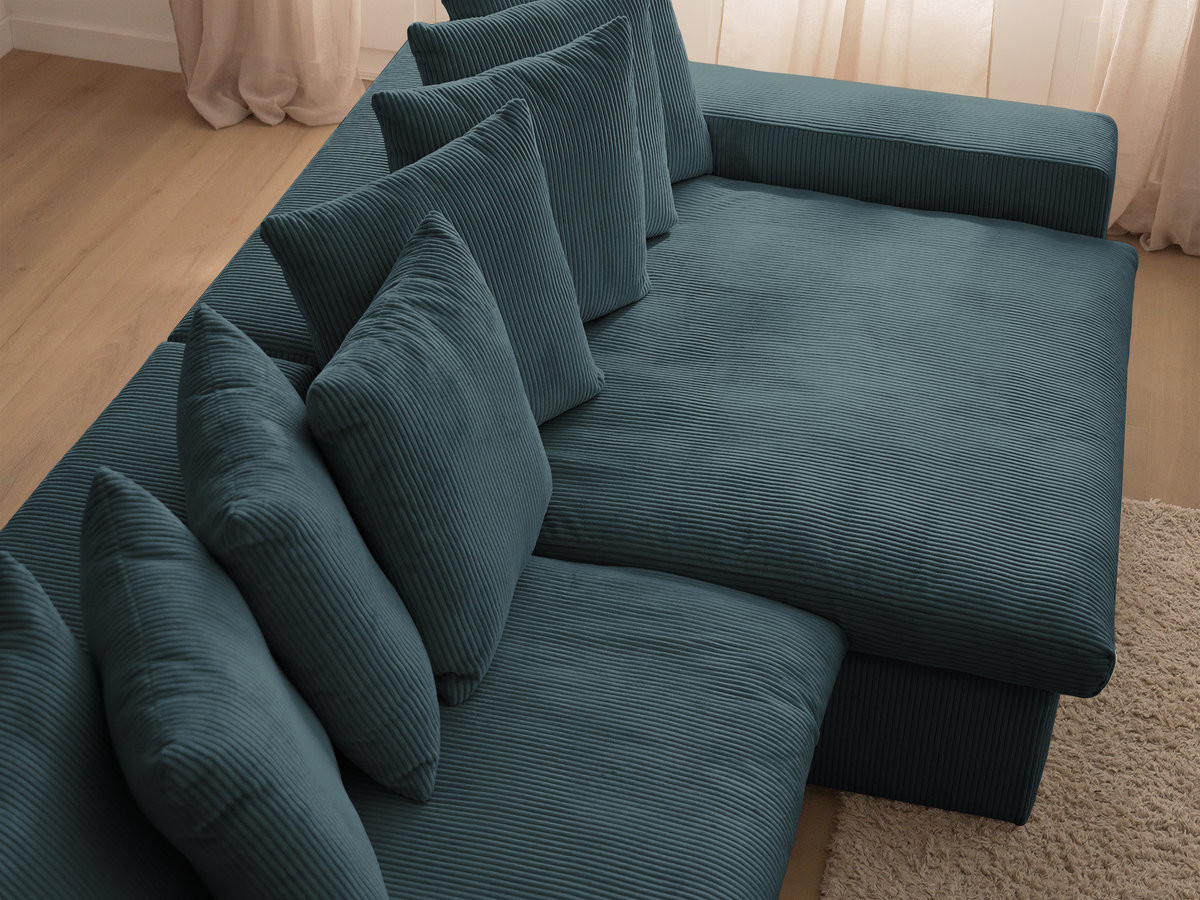 Canapé d'angle fixe ENORE velours côtelé avec pouf