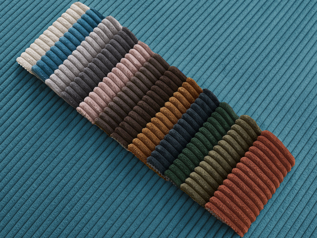 Canapé d'angle ENORE velours côtelé avec pouf bleu clair — vue 5