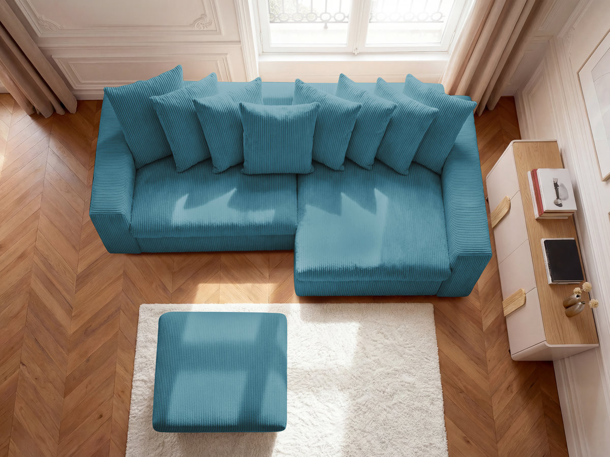 Canapé d'angle fixe ENORE velours côtelé avec pouf
