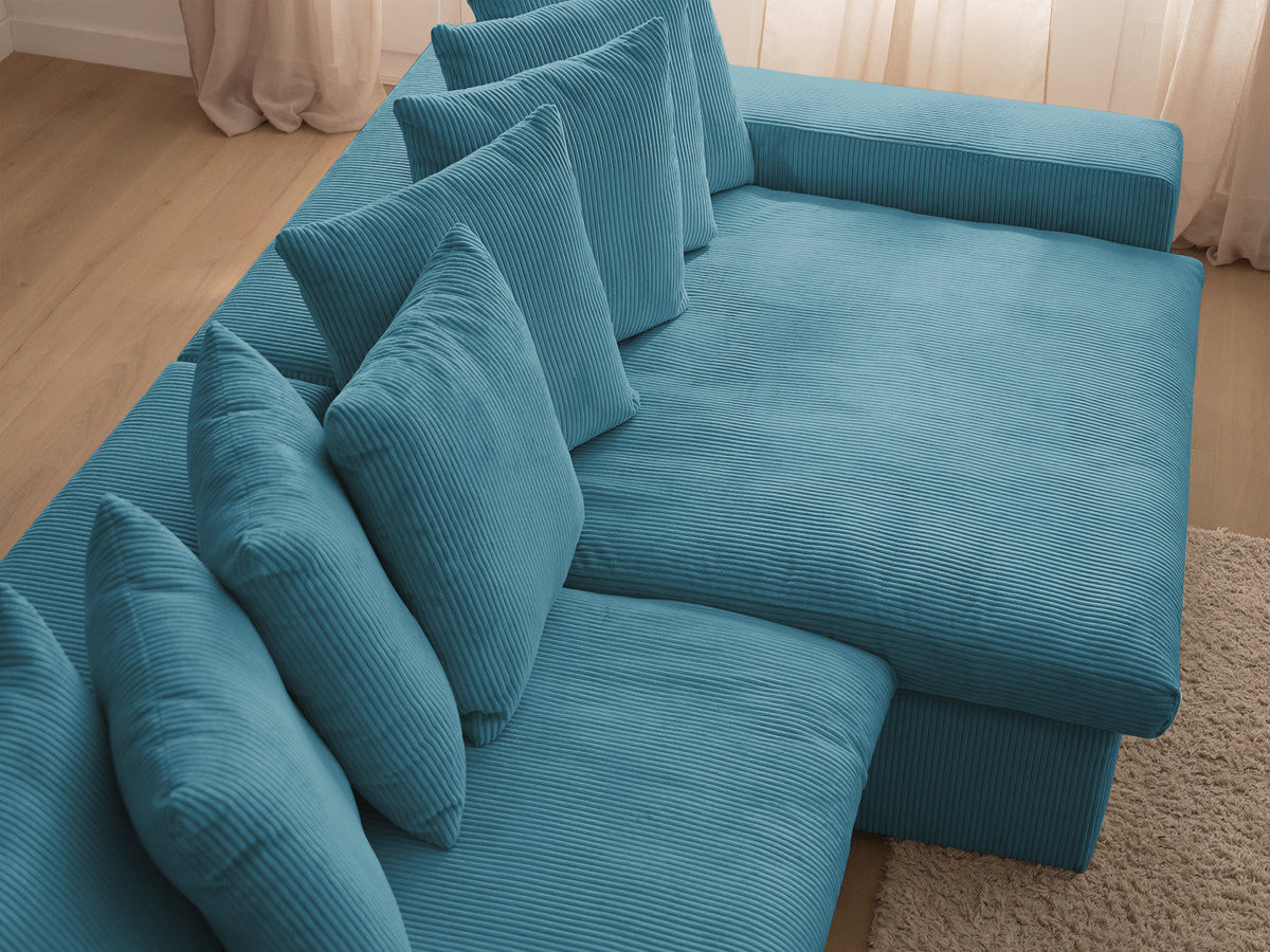 Canapé d'angle fixe ENORE velours côtelé avec pouf