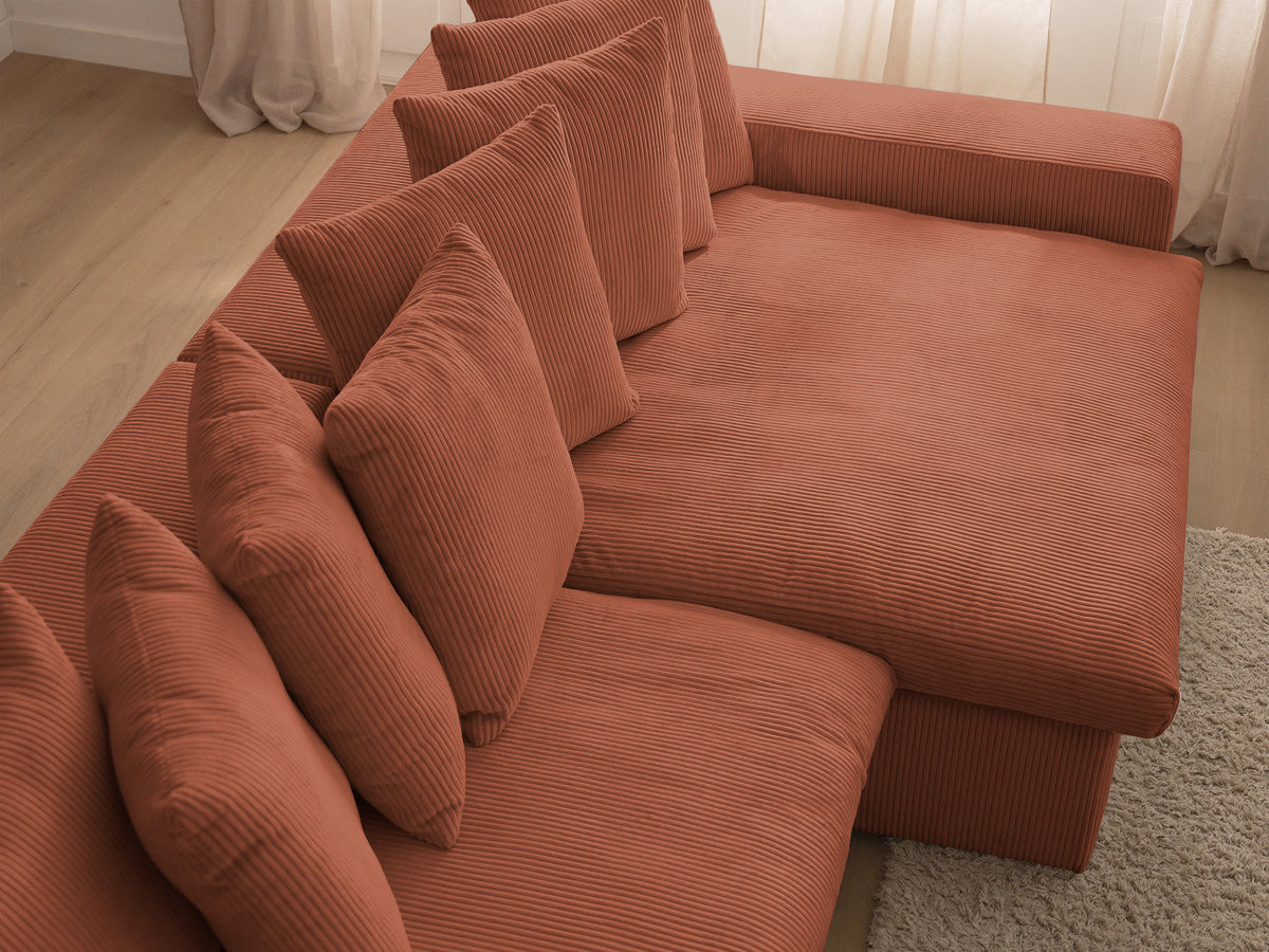 Canapé d'angle fixe ENORE velours côtelé avec pouf